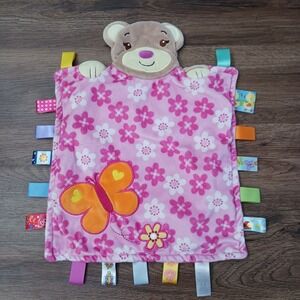 Taggies Bear Butterfly Pink Flowers Security Blanket Lovey Baby Girl
